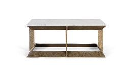 Giner y Colomer - Mesa Central con Base de Aluminio y Tapa de Mármol Blanco y Dorado, 107x60x40 cm
