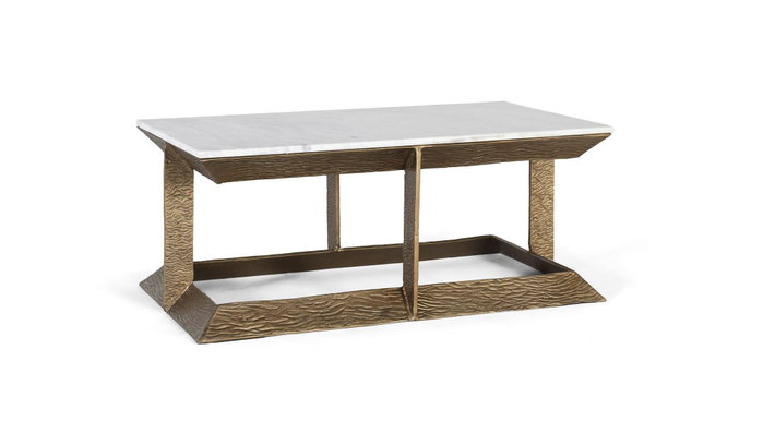 Giner y Colomer - Mesa Central con Base de Aluminio y Tapa de Mármol Blanco y Dorado, 107x60x40 cm