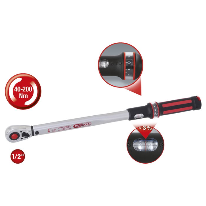 KS ERGOTORQUE Llave dinamométrica de precisión 1/2 40-200 Nm KS ERGOTORQUE Llave dinamométrica de precisión 1/2 40-200 Nm