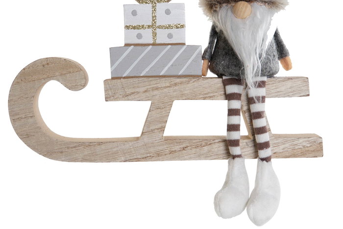 DKD Home Decor Figura Navidad Moderna Natural Blanco Madera Trineo 2 x 16 x 20 cm (6 Unidades)