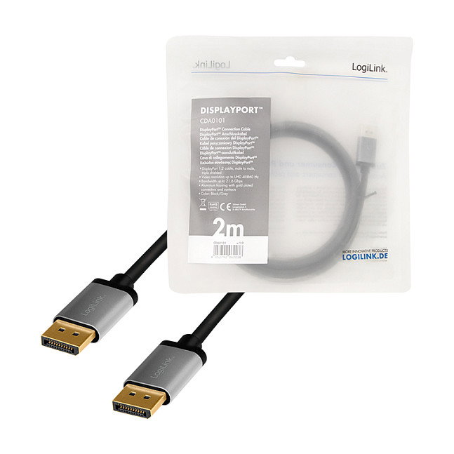 LogiLink Cable DisplayPort DP/M a DP/M 4K/60 Hz, 2 m, aluminio, negro/gris de 2 m LogiLink Cable DisplayPort DP/M a DP/M 4K/60 Hz, 2 m, aluminio, negro/gris de 2 m