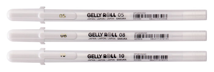 Sakura Gelly Roll Estuche de 3 Bolígrafos de Gel Blanco Brillante Fino, Medio y Grueso