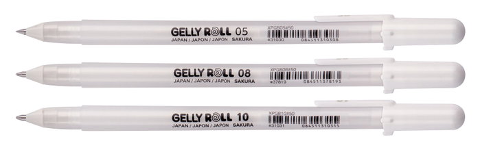 Sakura Gelly Roll Estuche de 3 Bolígrafos de Gel Blanco Brillante Fino, Medio y Grueso