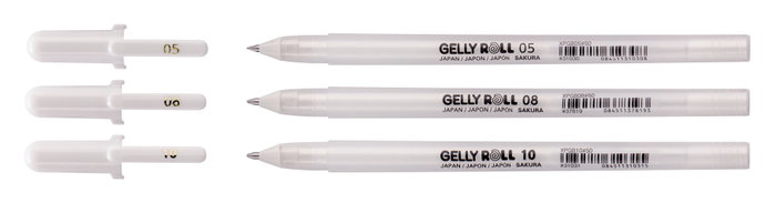 Sakura Gelly Roll Estuche de 3 Bolígrafos de Gel Blanco Brillante Fino, Medio y Grueso