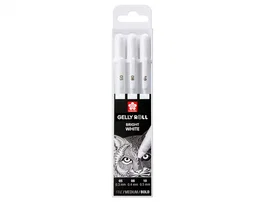Sakura Gelly Roll Estuche de 3 Bolígrafos de Gel Blanco Brillante Fino, Medio y Grueso