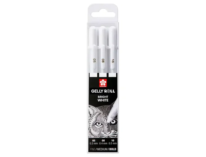Sakura Gelly Roll Estuche de 3 Bolígrafos de Gel Blanco Brillante Fino, Medio y Grueso Sakura Gelly Roll Estuche de 3 Bolígrafos de Gel Blanco Brillante Fino, Medio y Grueso