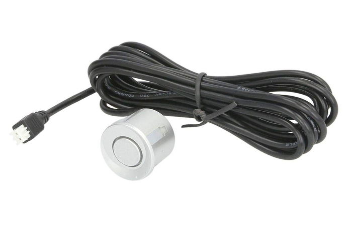 M-Tech Sensores de Aparcamiento CP7 con Zumbador, 4 Sensores Plateados para Asistencia de Marcha Atrás, Compatible con 12V DC