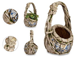 Ibergarden Cesta Poliresina Rustica para Jardin 44 cm Gris/Blanco/Azul (Set de 2)