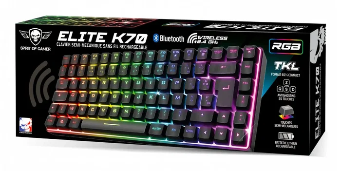 Spirit of Gamer Elite K70 RGB Inalámbrico Negro Español