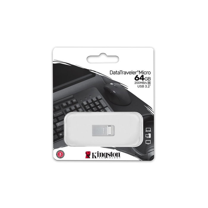 Kingston DataTraveler Micro 64 GB USB 3.2 Gen 1 Plata