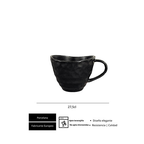 Summa Taza Barista de Porcelana, Color Negro, 27 cl (9.5 cm diámetro x 7.5 cm alto) (Set de 6)