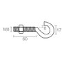 Edm Hembrilla abierta con tuerca HM02, M8 x 60 mm, zincado