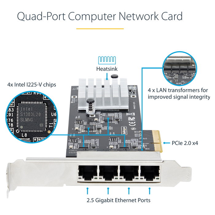StarTech.com Tarjeta de red PCIe de 4 puertos 2,5G Intel I225-V PR42GI-NETWORK-CARD