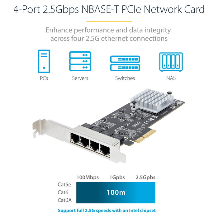 StarTech.com Tarjeta de red PCIe de 4 puertos 2,5G Intel I225-V PR42GI-NETWORK-CARD