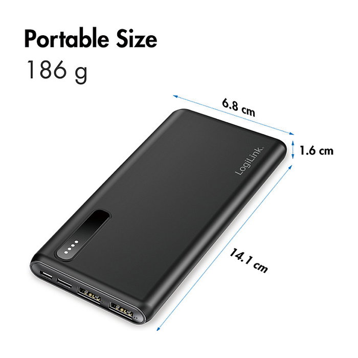 LogiLink Mobile Power Bank, LiPo, 8.000 mAh, negro