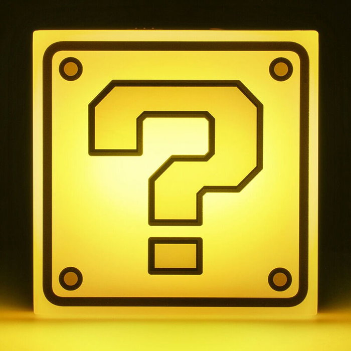 PALADONE Lámpara LED Question Block de Super Mario Bros, Tamaño 19cm, Luz Amarilla, Funciona con USB o Pilas AAA