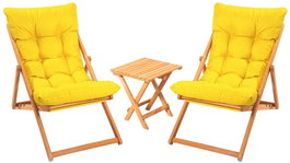 Hanah Home My005 Conjunto Mesa y Sillas de Jardín Madera de Haya Amarilloy Natural