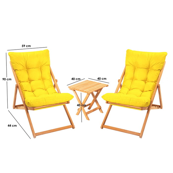 Hanah Home My005 Conjunto Mesa y Sillas de Jardín Madera de Haya Amarilloy Natural