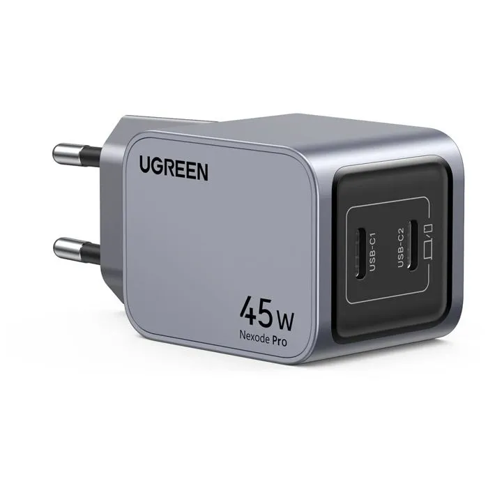 Ugreen Adaptador de CA GaN AABIY78182 - 45W, 2 Puertos USB-C, Color Gris