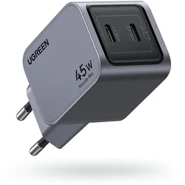 Ugreen Adaptador de CA GaN AABIY78182 - 45W, 2 Puertos USB-C, Color Gris