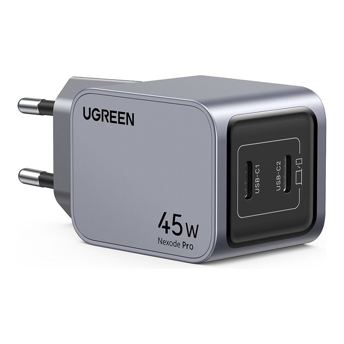 UGREEN Nexode Pro Cargador GaN Rápido 45W 2 Puertos USB-C Gris, Modelo 35008, Power Delivery 3.0 y Quick Charge 4, 36.5 * 47 * 35.9 mm