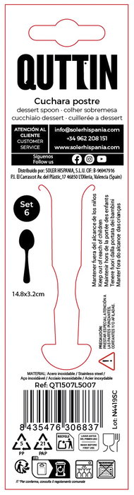 Inde Set de 6 Cucharas de Postre de Acero Inoxidable Diseño Louvre, Longitud 14.8 cm (Ancho 3.2 cm), 1.5 mm de Grosor (12 Cajas)
