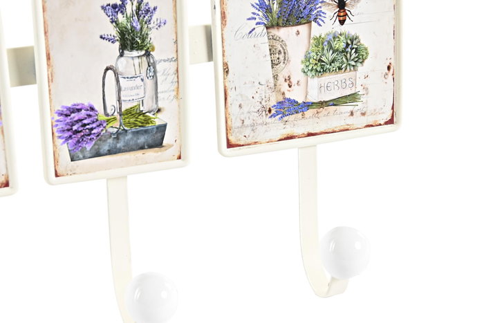 DKD Home Decor Perchero Pared Shabby Blanco Multicolor Metal 38 x 6 x 19 cm (4 Unidades)