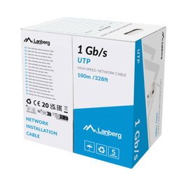 Lanberg 1 grb S Bobina Cable de Red Ethernet U/UTP Cat 5e, 250 MHz, 1000 Mbit/s, 100m, Gris