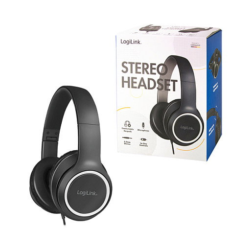 LogiLink Headset Stereo con Micrófono, Negro