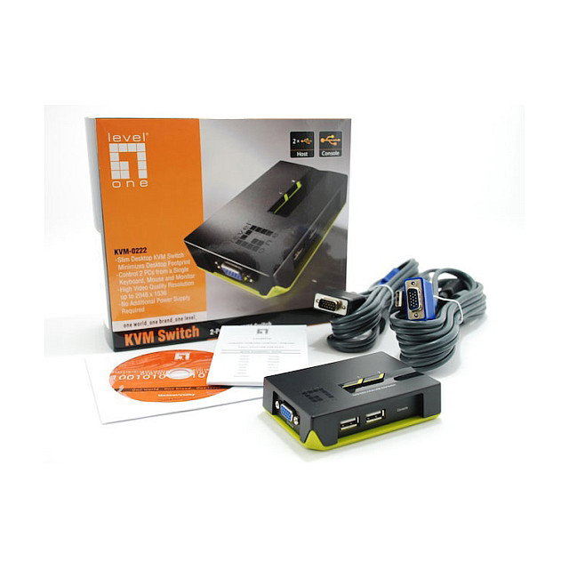 Level One Switch KVM 2x USB, VGA 2048 x 1536 Pixeles para 2 computadoras