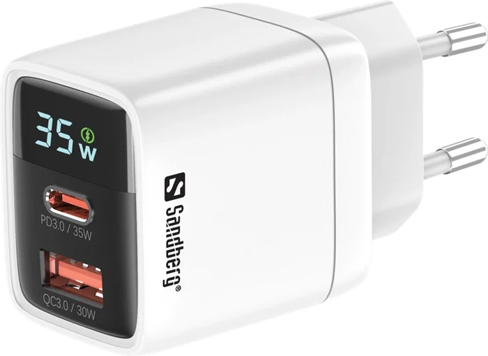 Sandberg Cargador 2 en 1 de 35W con puertos USB-C y USB-A Blanco Sandberg Cargador 2 en 1 de 35W con puertos USB-C y USB-A Blanco