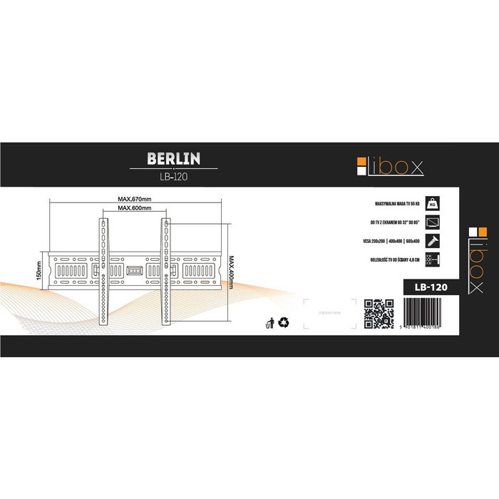 Soporte de pared para televisor libox berlin lb-120 37" - 70" 50 kg mÁx.