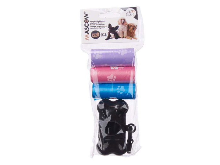 MASCOW Set 3 Rollos Bolsa Mascota Dispensador 15 Uds 9x22x4.5 cm (Set de 36)