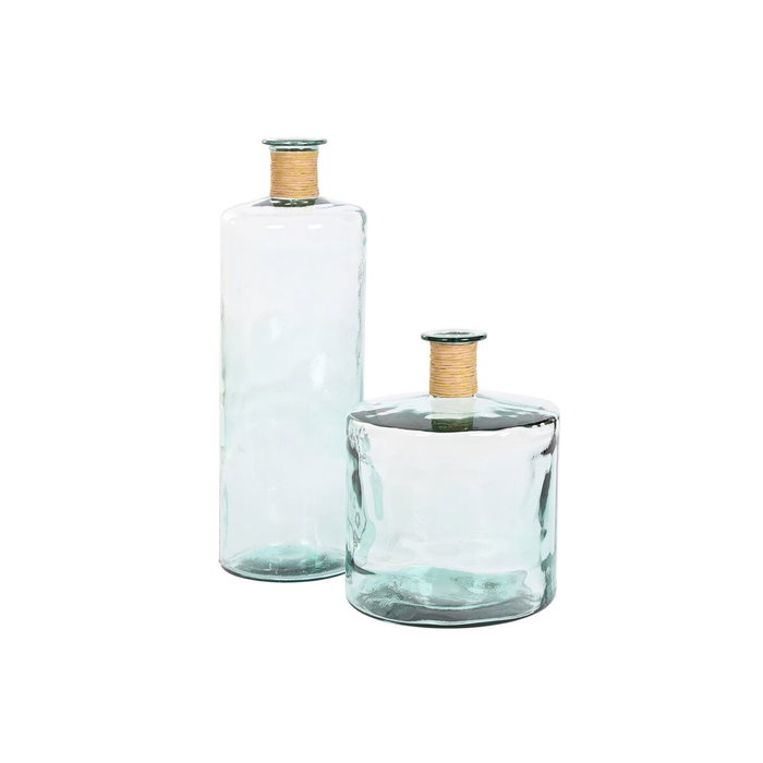 DKD Home Decor Jarrón de Cristal Reciclado y Enea 32L, Transparente, 25x25x75 cm