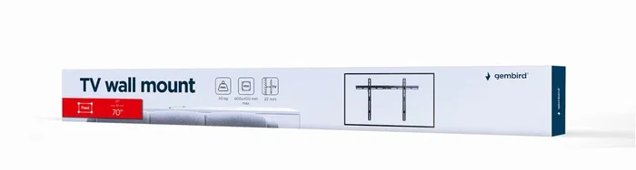 Gembird WM-70F-02 Soporte de Pared para TV Acero Negro, Compatible 37" a 70" (94-177,8 cm), VESA hasta 600x400 mm, Nivel Integrado