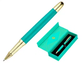 Belius Boligrafo Soiree Aluminio Art Deco Turquesa y Dorado Tinta Azul Caja de Diseño Punta 0,8 mm