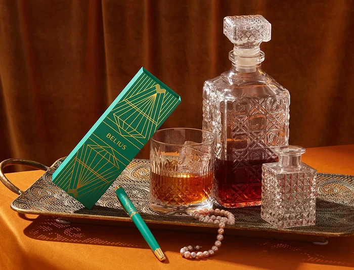 Belius Boligrafo Soiree Aluminio Art Deco Turquesa y Dorado Tinta Azul Caja de Diseño Punta 0,8 mm