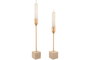 DKD Home Decor Candelabro Dorado Beige Metal y Mármol Travertino Set de 2 4x25x4 cm