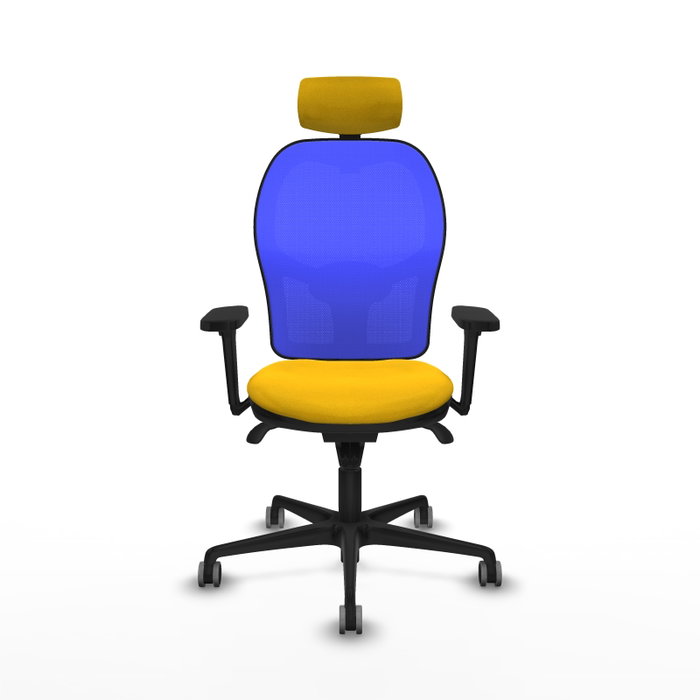 PIQUERAS Y CRESPO Silla de oficina Jorquera con mecanismo Sincro, tela amarilla y malla azul PIQUERAS Y CRESPO Silla de oficina Jorquera con mecanismo Sincro, tela amarilla y malla azul