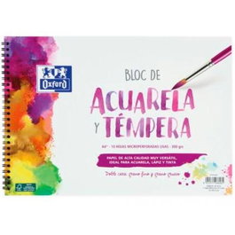Oxford Bloc Pintura Acuarela Y Témpera 10H 300 gr Espiral A4+ Liso Blanco