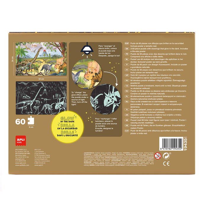 APLI KIDS Puzzle 60 Piezas Dinosaurios Brilla En La Oscuridad R.19435