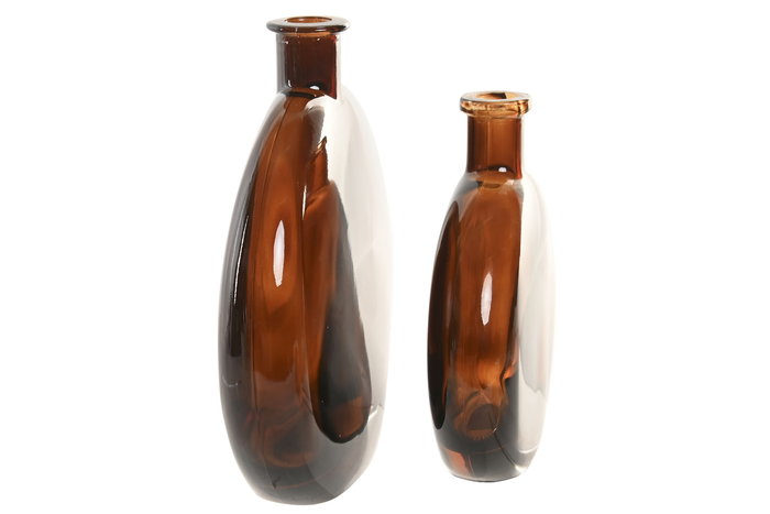 DKD Home Decor Jarrón Moderno Marrón Cristal Set de 2 (4 Unidades) 5 x 18.5 x 16.5 cm