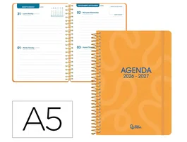 Liderpapel Agenda Escolar 26-27 Classic Espiral A5 2 Días Página Bilingüe Papel FSC 70g Naranja