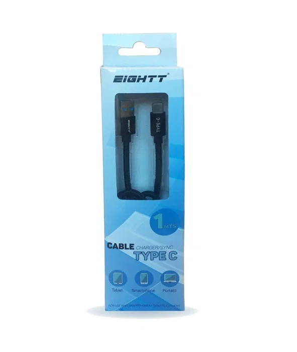 Eightt ECT-3B - Cable USB-A a USB-C 3.2 Gen 1 (5 Gbps) de 1 metro con revestimiento de nylon trenzado negro