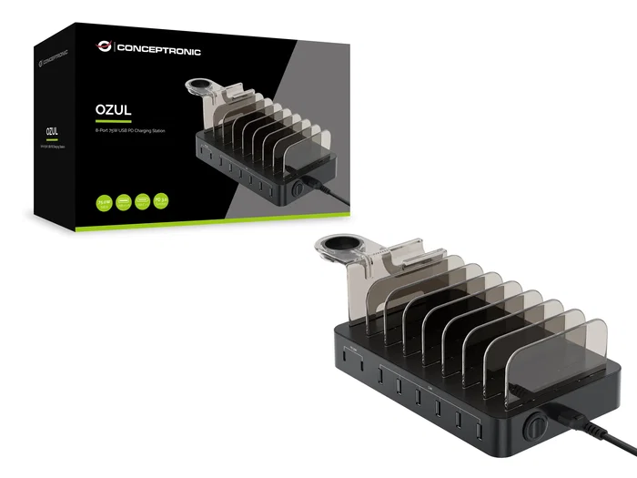 Conceptronic OZUL02B Estación de carga 75W 8 puertos (6xUSB-A, 2xUSB-C) Negro Conceptronic OZUL02B Estación de carga 75W 8 puertos (6xUSB-A, 2xUSB-C) Negro