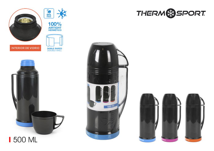 Thermosport Termo de Plástico con Taza 0,50 L O/P/B - 9 cm Ancho x 24,6 cm Alto x 11 cm Largo (12 Unidades) Thermosport Termo de Plástico con Taza 0,50 L O/P/B - 9 cm Ancho x 24,6 cm Alto x 11 cm Largo (12 Unidades)