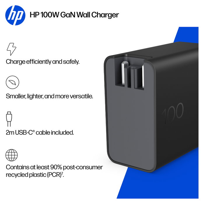HP Cargador de pared GaN USB-C 100W Negro