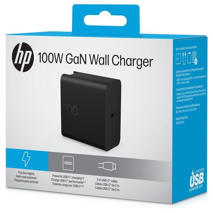 HP Cargador de pared GaN USB-C 100W Negro