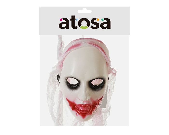 Atosa Máscara de Zombie con detalles de heridas y carne desgarrada, Blanco Atosa Máscara de Zombie con detalles de heridas y carne desgarrada, Blanco