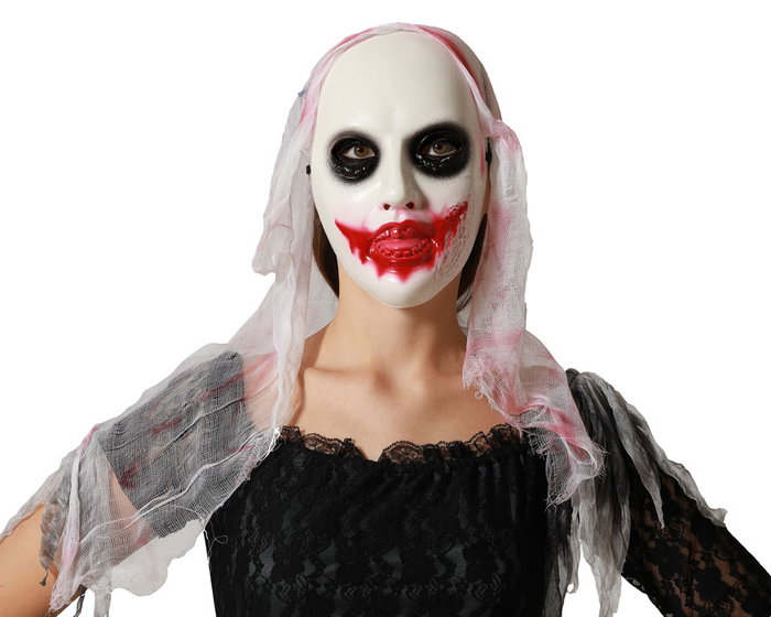 Atosa Máscara de Zombie con detalles de heridas y carne desgarrada, Blanco Atosa Máscara de Zombie con detalles de heridas y carne desgarrada, Blanco